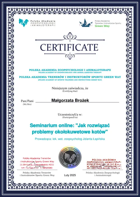 Certyfikat szkoleniowy