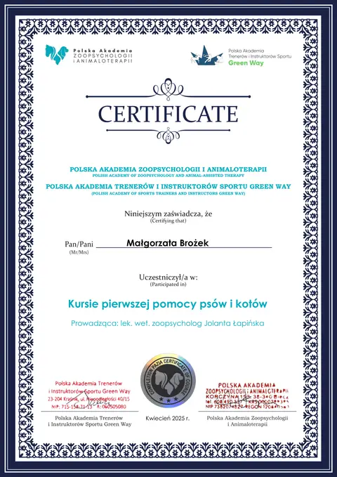 Certyfikat szkoleniowy